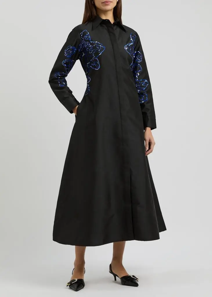 LOVEBIRDS Sequin-embellished taffeta midi shirt dress 4