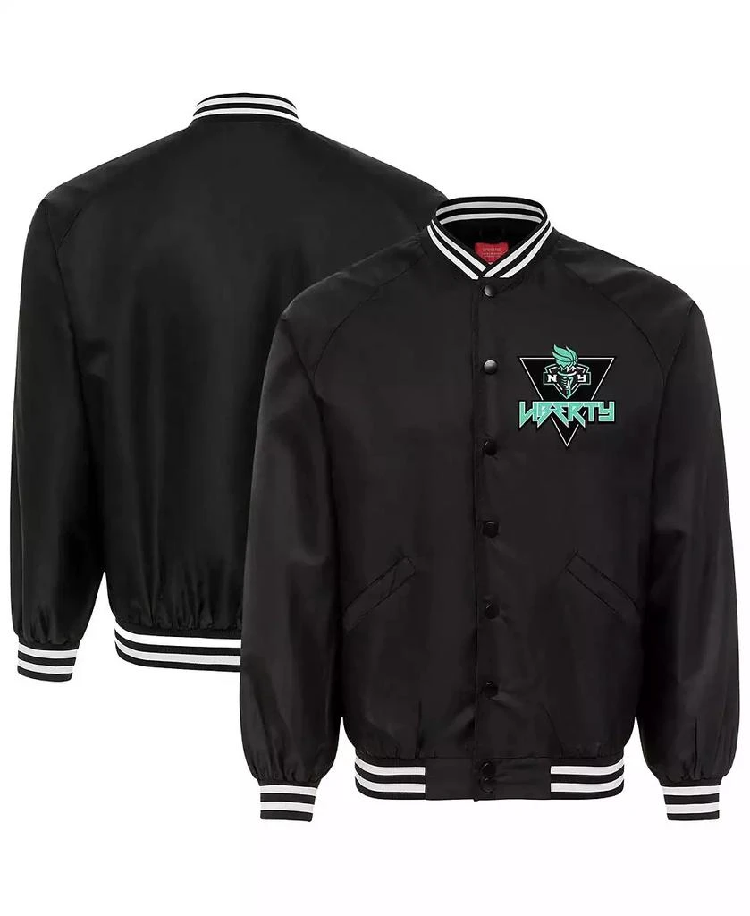Sportiqe Men
s and Women
s Black New York Liberty Rock Roll Collection Ringo Satin Raglan Full-Snap Bomber Jacket