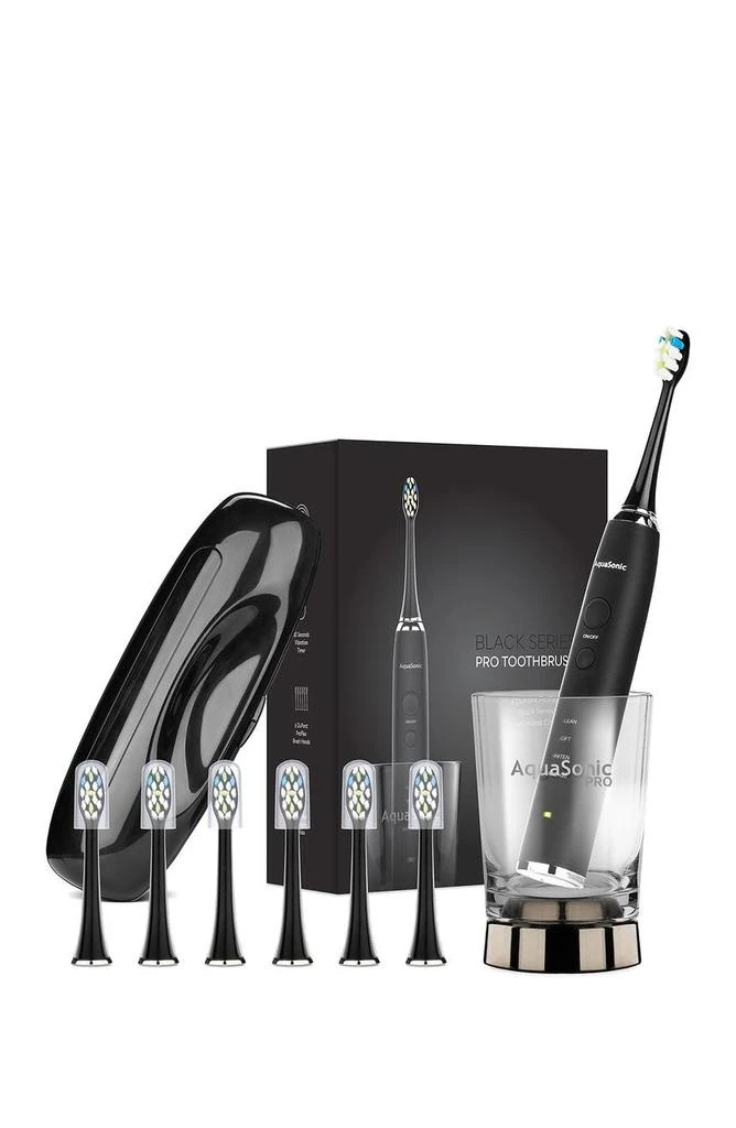 AquaSonic Black Series+ - Ultra Whitening 40,000 VPM Rechargeable Electric Toothbrush - ADA Accepted - Wireless Charging Glass - 6 Proflex Brush Heads & Travel Case – 4 Modes & Smart Timer -Sonic 8