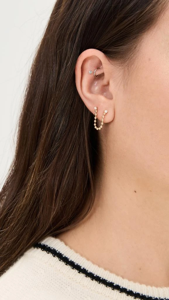 Zoe Chicco 14k Gold Prong Diamonds on Bead Chain Double Stud Earring 2