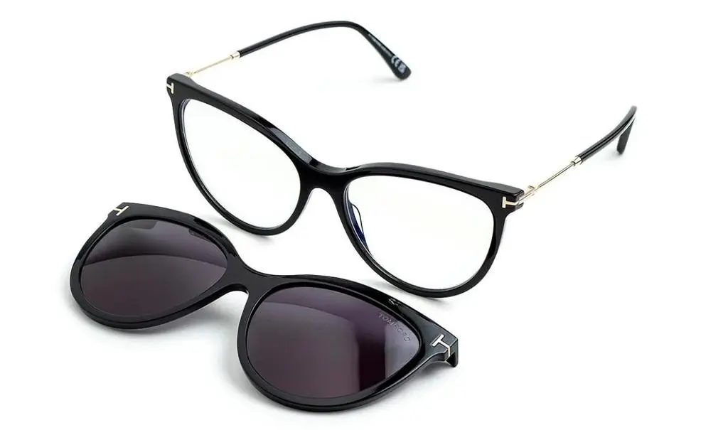 Tom Ford Blue Light Block with Smoke Clip On Cat Eye Ladies Eyeglasses FT5994-B 001 56