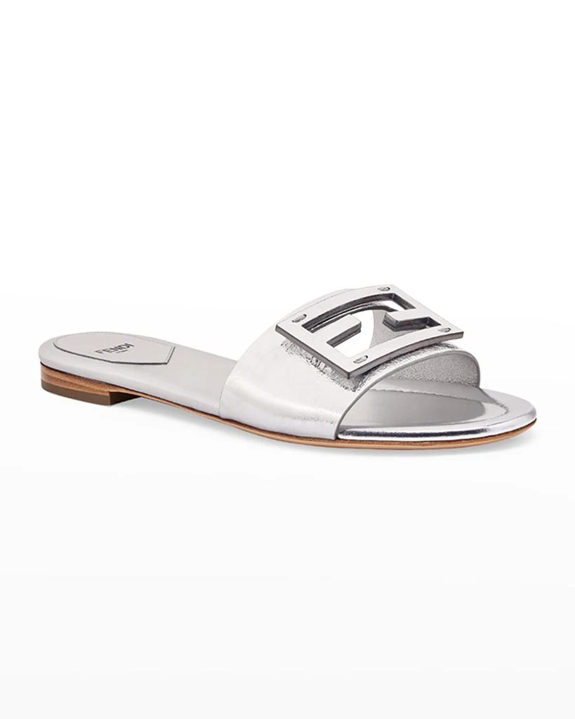 Fendi Baguette FF Tube Metallic Medallion Flat Sandals 2