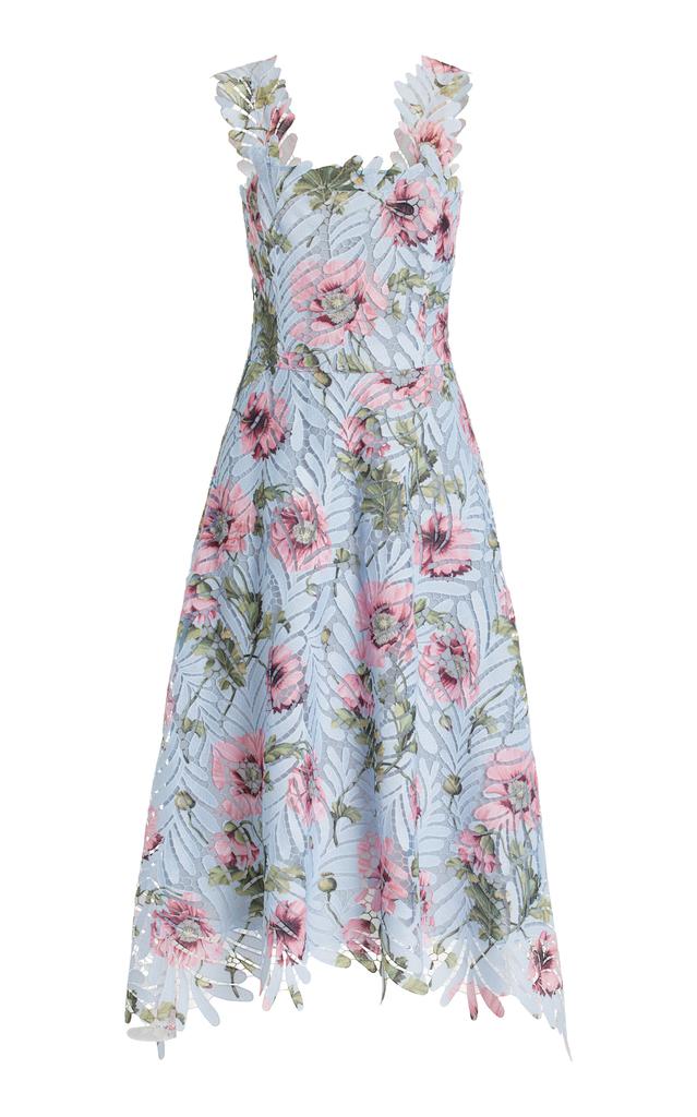 Oscar de la Renta Oscar de la Renta - Floral Guipure-Lace Midi Dress - Light Blue - US 0 - Moda Operandi