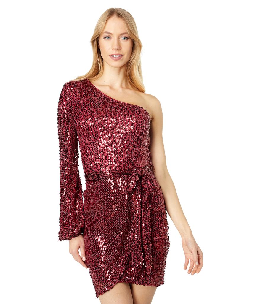 Bebe One Shoulder Sequin Wrap Dress