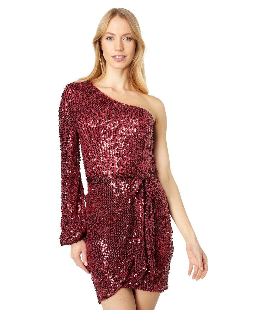 Bebe One Shoulder Sequin Wrap Dress 1