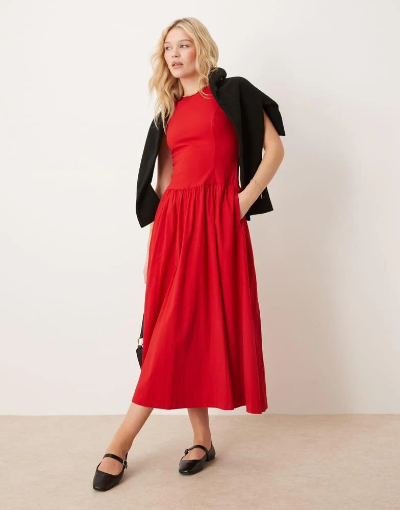 Abercrombie & Fitch Abercrombie & Fitch high neck drop waist midi dress in red 1
