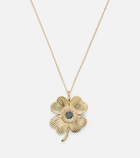 Ileana Makri Lucky Clover 18kt gold pendant necklace with gemstones 4