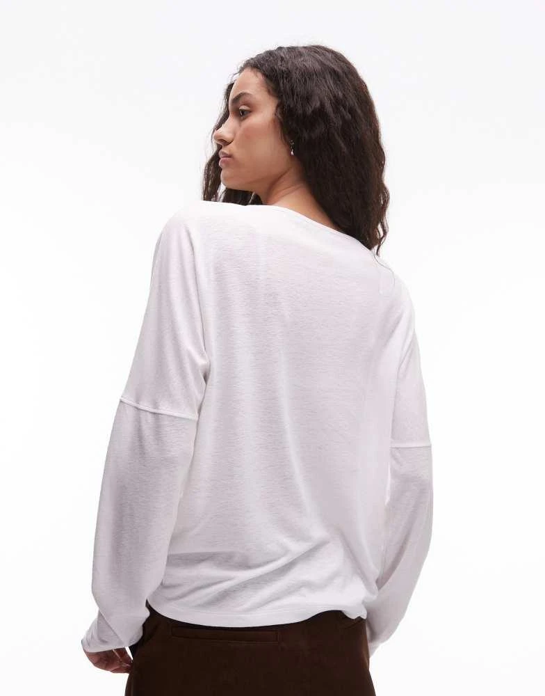 ARKET ARKET linen blend relaxed top with seamed long sleeves in white 3
