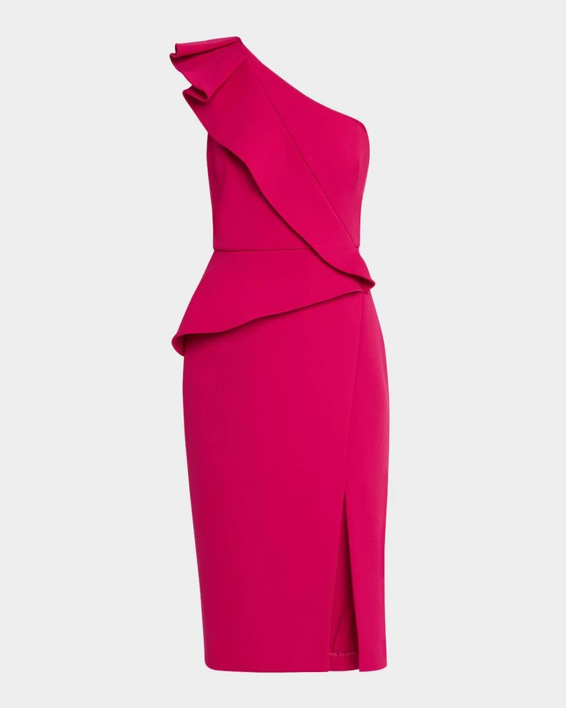 Aidan Mattox One-Shoulder Ruffle Midi Sheath Dress 1