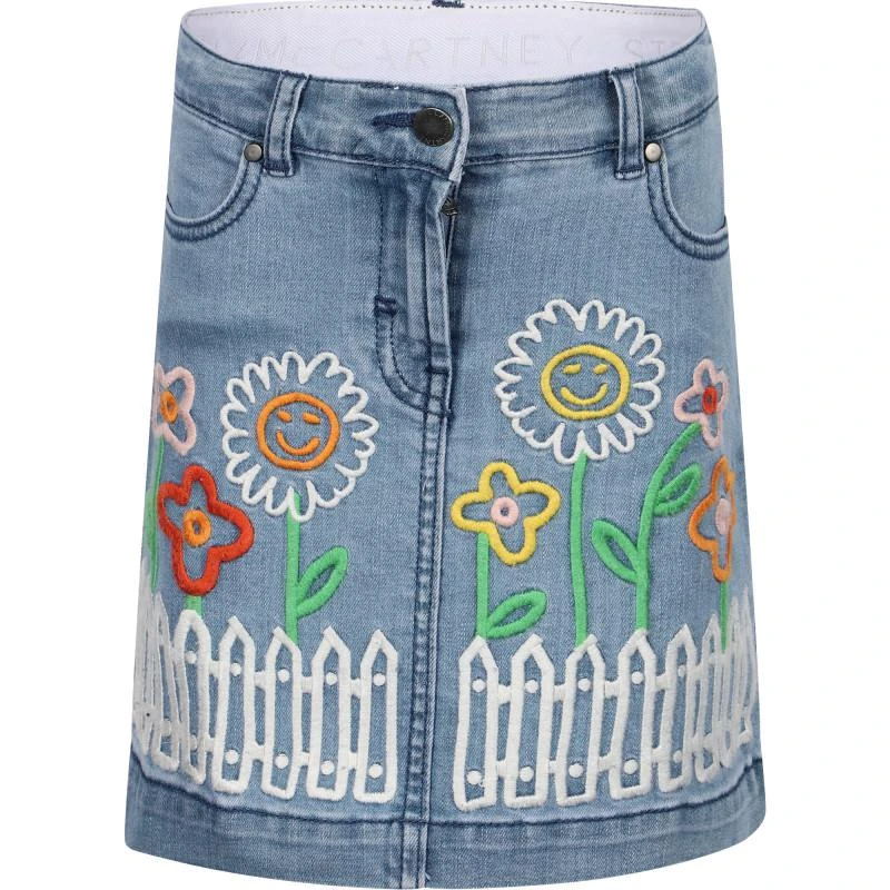 Stella McCartney Flowers garden embroidery denim skirt in blue 1