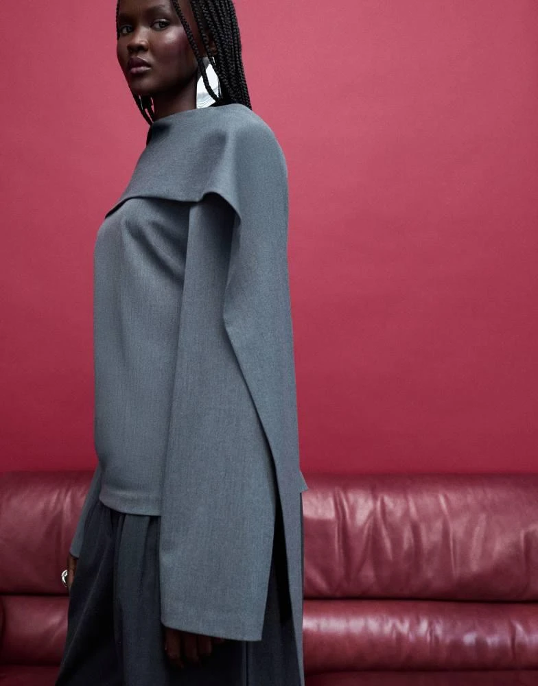 ASOS ASOS DESIGN scarf neck tailored top in grey 4