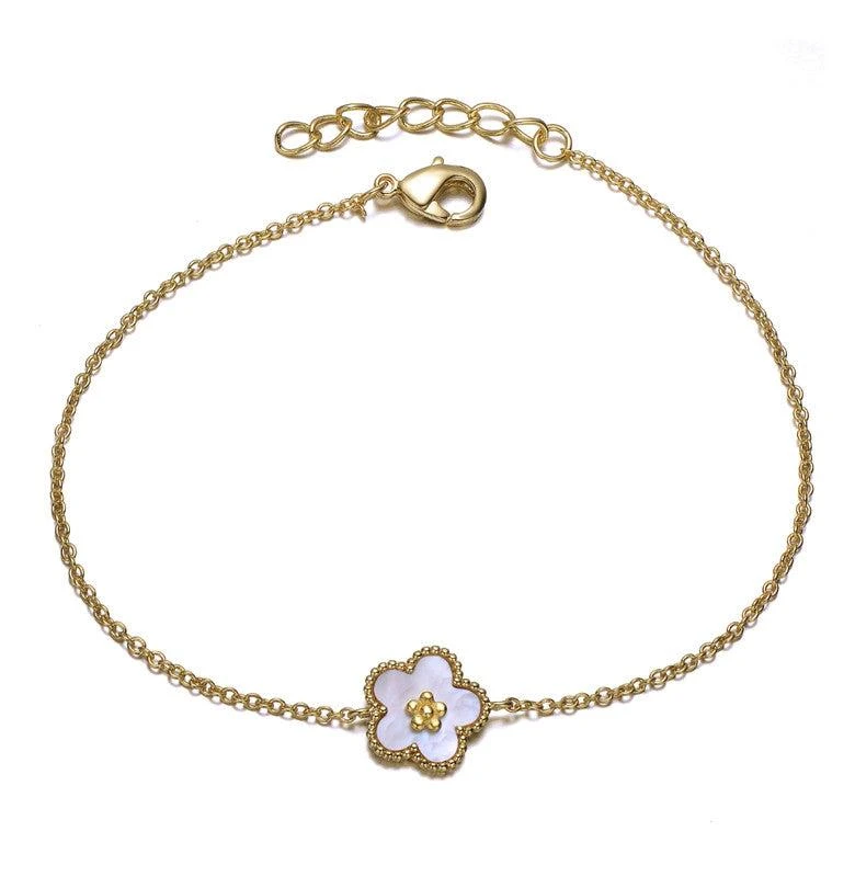 GigiGirl 14k Gold Plated with Mother-of-Pearl Flower Chain Bracelet for Teens