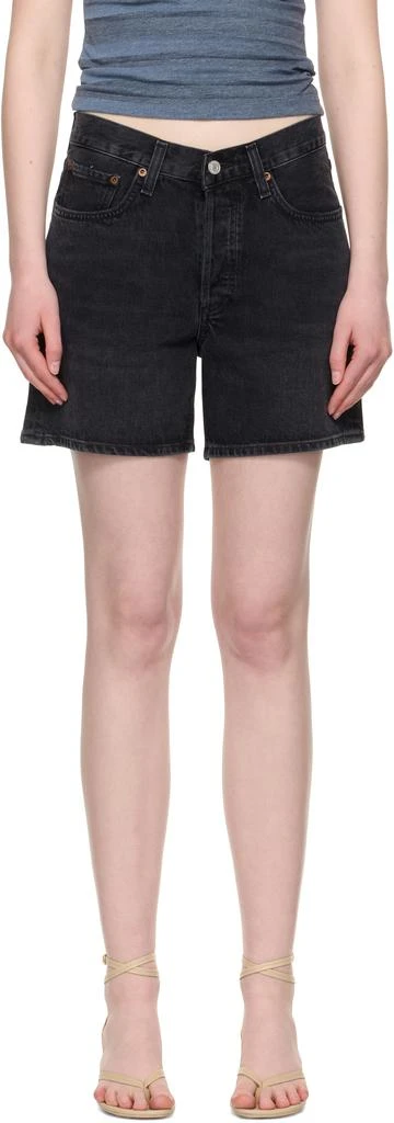 AGOLDE Black V-Waist Denim Shorts 1