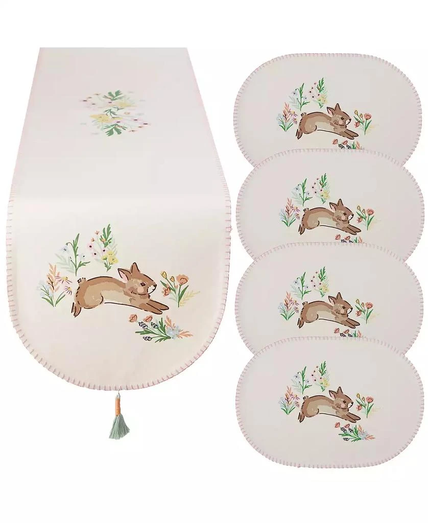 Design Imports Spring Bunny Embellished Cotton Table Runner and Placemats Set 1