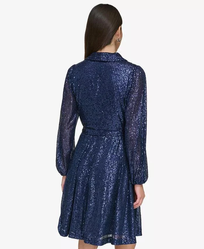 dkny dresses navy blue DKNY Women's Sleeveless Gathered Midi A-Line Dress in Indigo