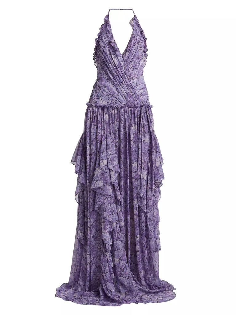 Cinq à Sept Agatha Floral Ruffled Chiffon Halterneck Gown 1