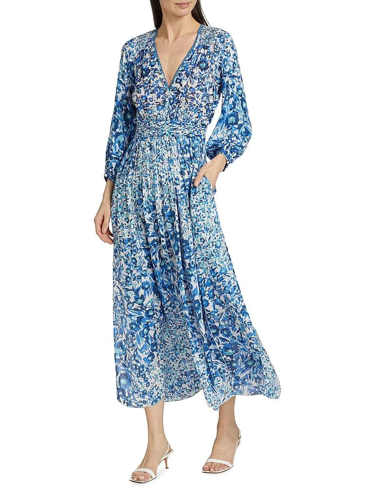 Poupette St Barth Annabelle Floral Crêpê V-Neck Midi Dress 2