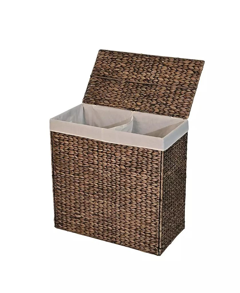 Happimess Sawyer 24" Classic Farmhouse Hand-Woven Hyacinth 2-Section Collapsible Laundry Hamper with Washable Liner
