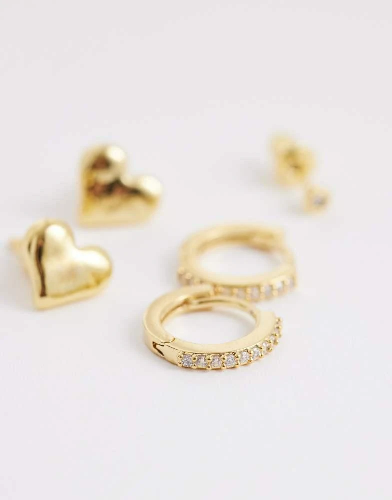 Orelia Orelia molten heart and pave hoop earring pack in 18k gold plated 3