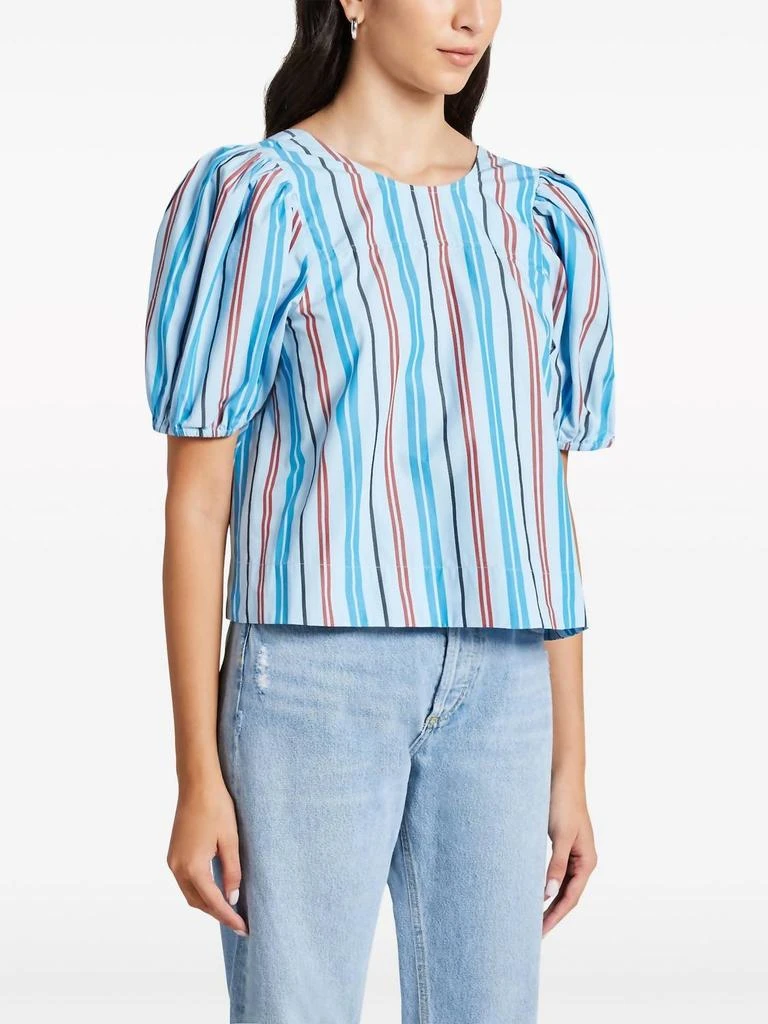Ganni Stripe Print Organic Cotton Blouse In Brilliant Blue 3