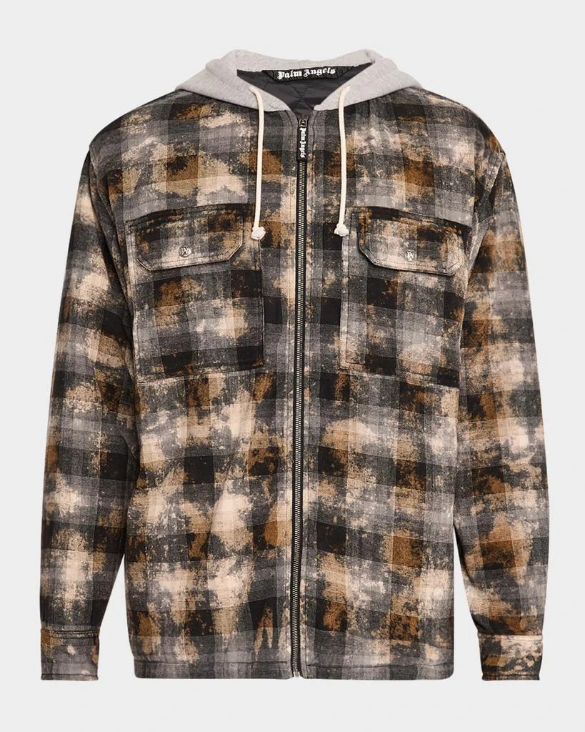 Palm Angels Men's Curved Logo Hooded Check Overshirt 1