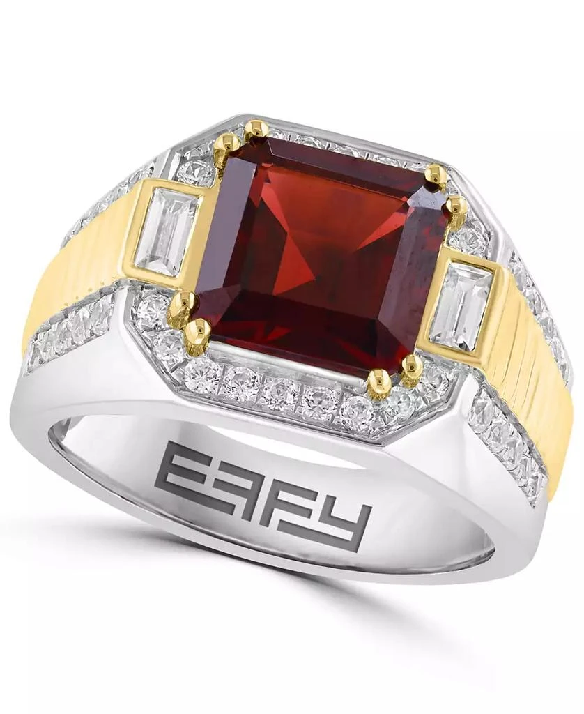 Effy Men
s Garnet (1/2 ct. t.w.) and White Zircon (1-3/8 ct. t.w.) Ring in 14K Gold over Sterling Silver