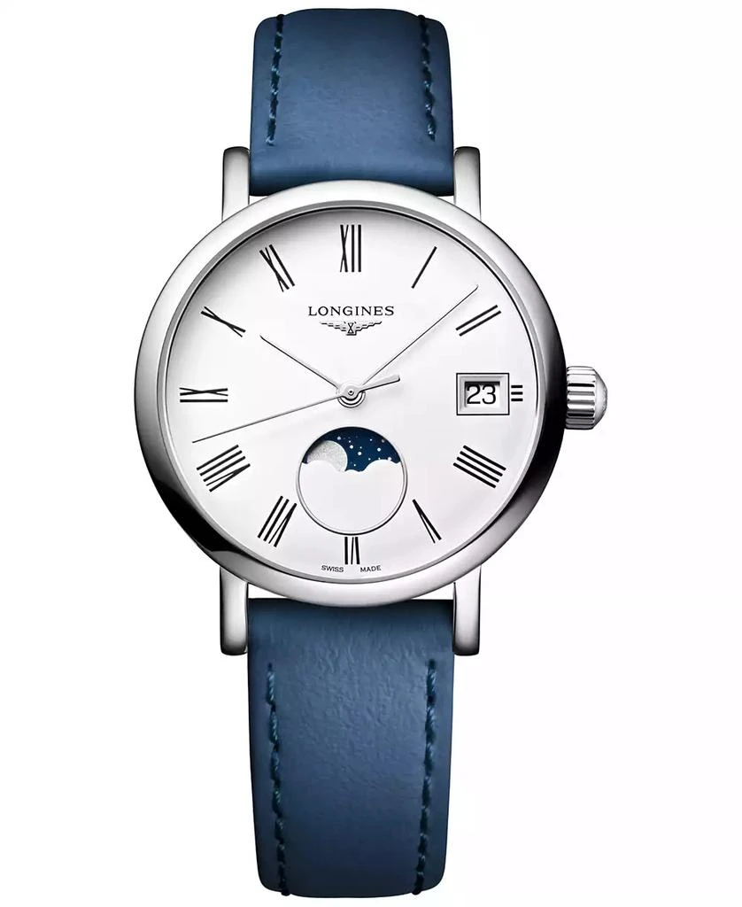 Longines Women's Swiss Elegant Moonphase Blue Leather Strap Watch 30mm 1