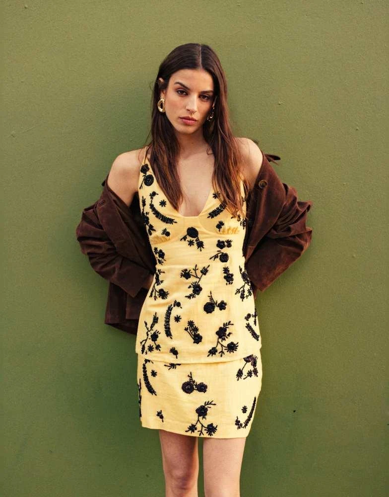 Topshop Topshop co-ordembellished linen cami in yellow 1
