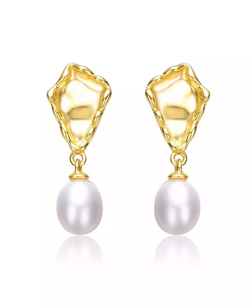 Genevive Sterling Silver 14k Yellow Gold Plated with White Freshwater Pearl Nugget Dangle Earrings 2