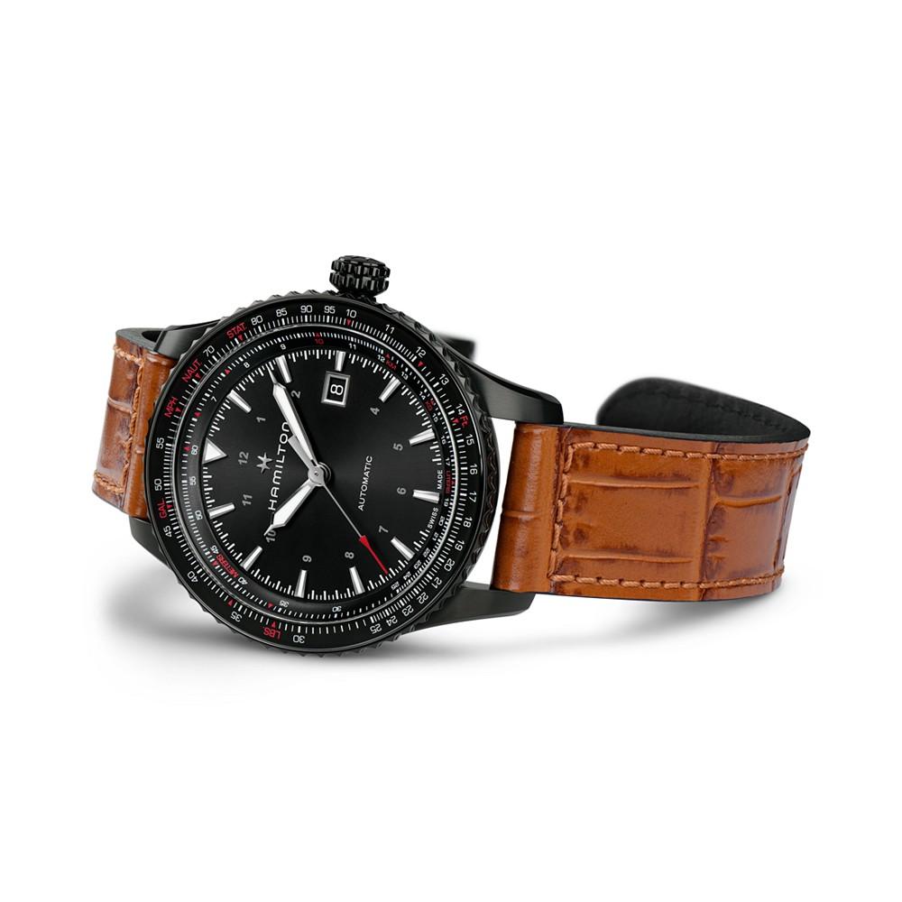 Hamilton Men's Swiss Automatic Khaki Aviation Converter Brown Leather Strap Watch 42mm