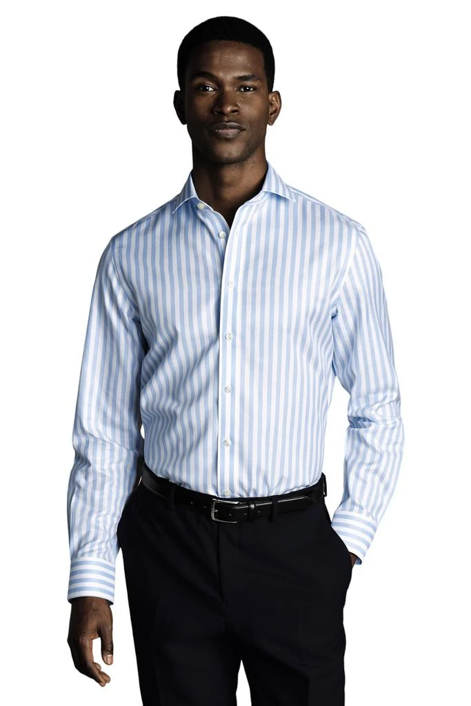 Charles Tyrwhitt Men's Wide Stripe Non-Iron Twill Cutaway Slim Fit Shirt Single Cuff 1