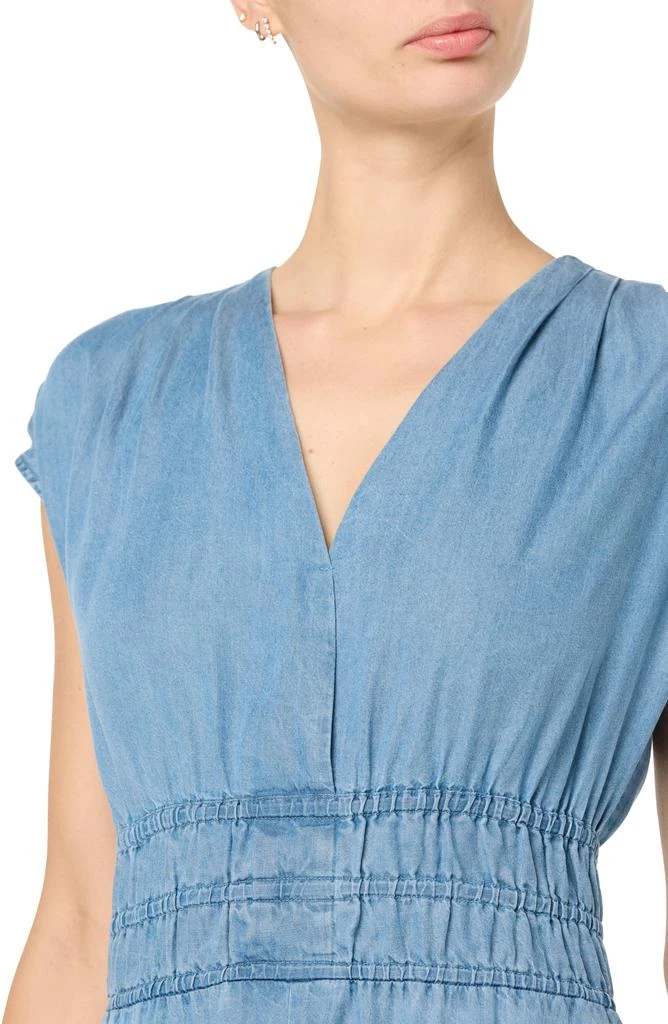 chinese dress ladies Chambray Textured Puff Sleeve Midi Dress | Womens Dresses and Rompers
