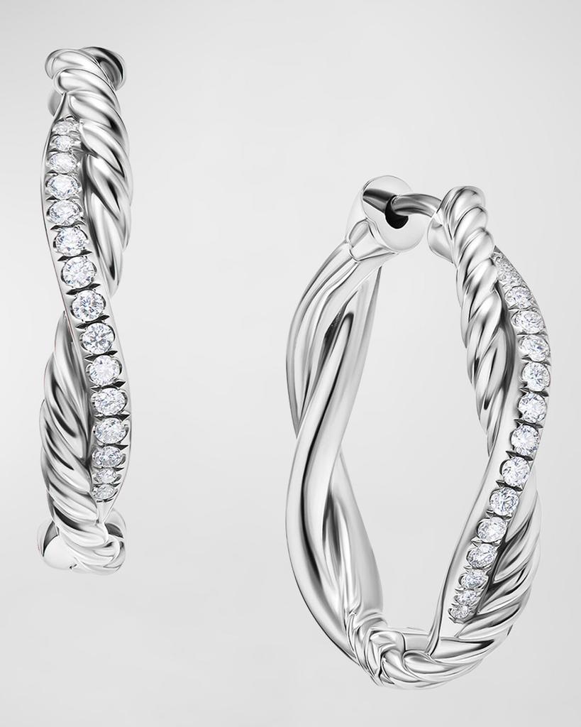 David Yurman Petite Infinity Hoop Earrings in Silver with Diamonds, 4mm, 0.68"L