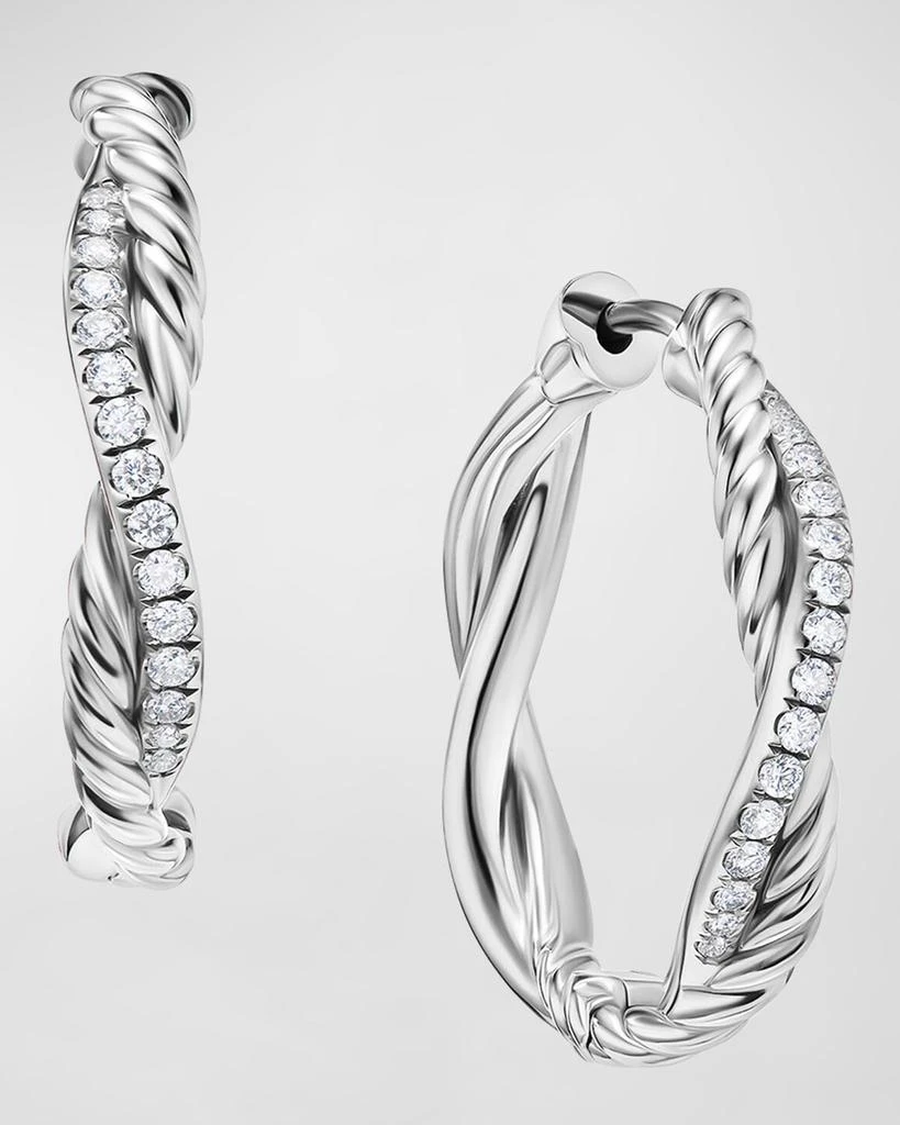 David Yurman Petite Infinity Hoop Earrings in Silver with Diamonds, 4mm, 0.68"L 1