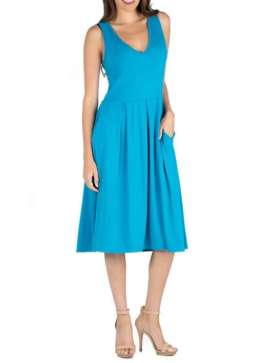 24seven Comfort Apparel Comfort Apparel Womens Fit And Flare Midi Dress 1
