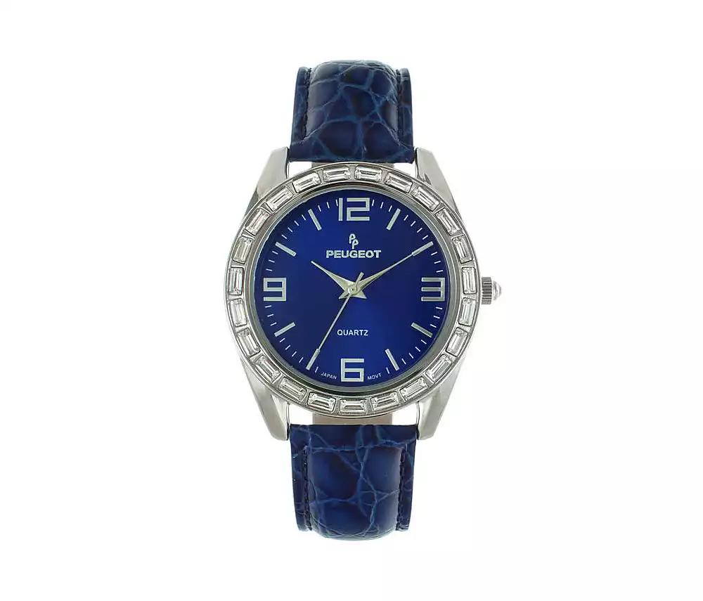 Peugeot Women's 40mm Blue Boyfriend Watch with Baguette Crystals