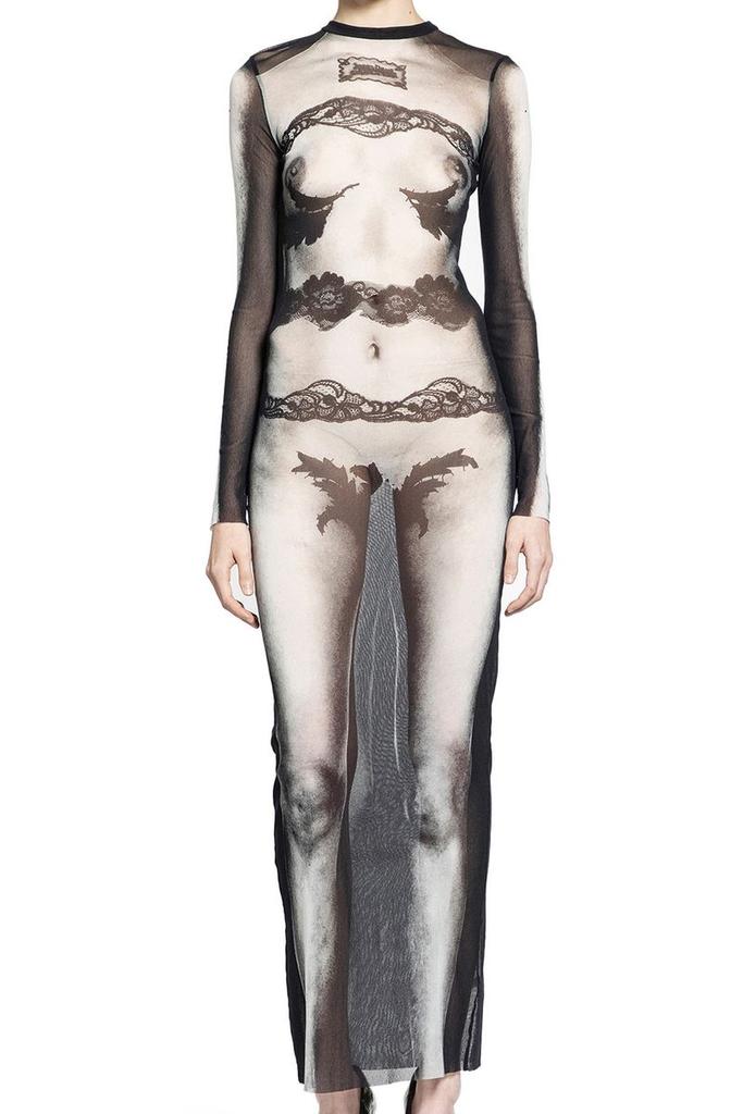 Jean Paul Gaultier Jean Paul Gaultier Mesh Long Dress Printed "Body Lace Mariniere" Clothing