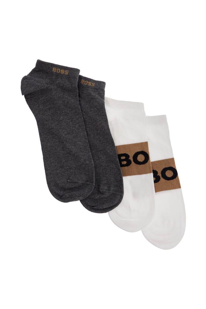 Hugo Boss low-cut gray and white socks with gold logo and brown band