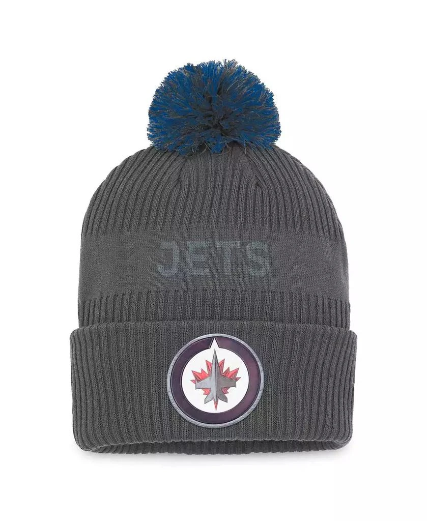 Fanatics Men's Charcoal Winnipeg Jets Authentic Pro Home Ice Cuffed Knit Hat with Pom 1
