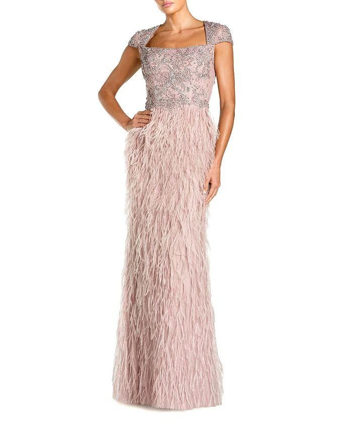 Mac Duggal Embellished Cap Sleeve Feather Gown