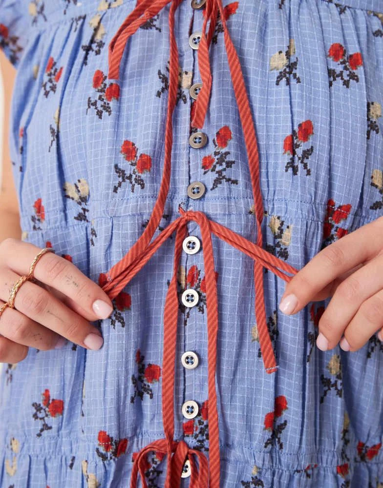 Free People Free People sundown ditsy print smock mini dress in blue 4