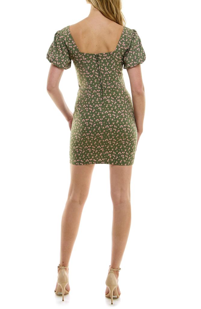 ROW A Front Twist Bubble Sleeve Body-Con Dress