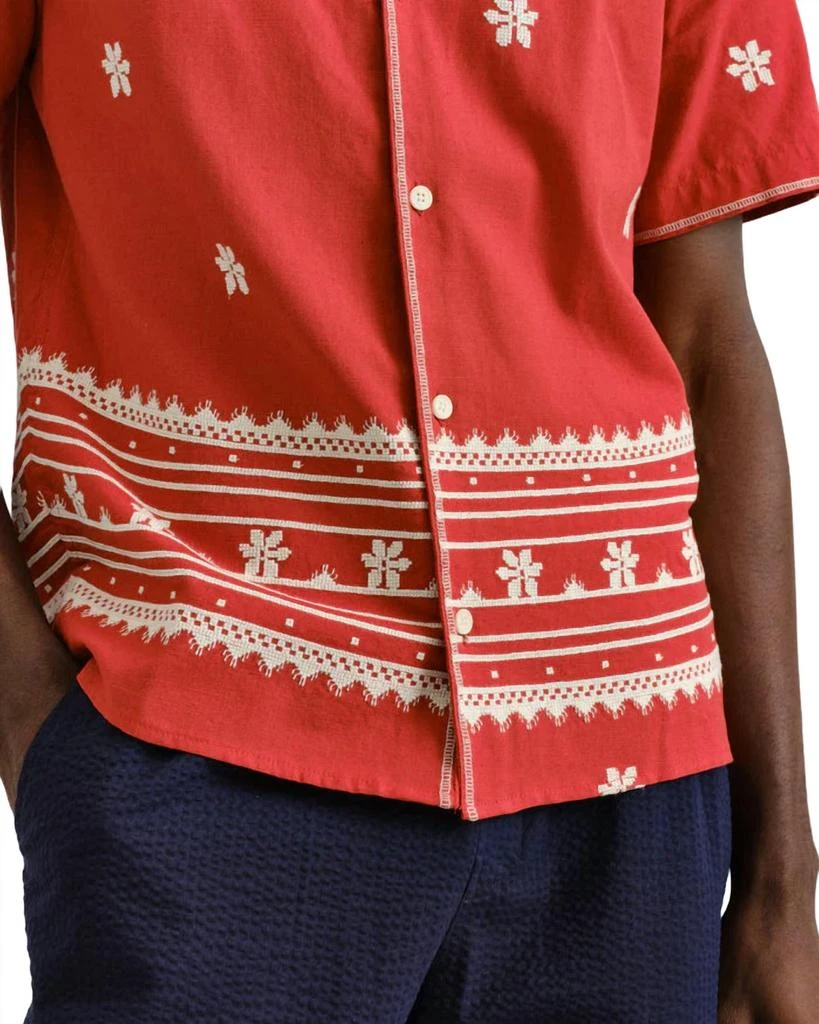Wax London Didcot Daisy Embroidery Shirt In Red/ecru 4