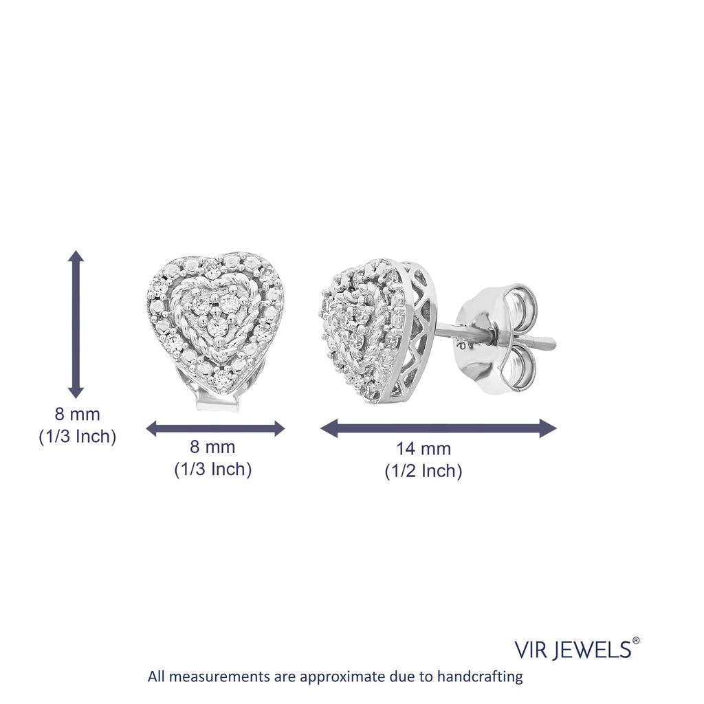 Vir Jewels 1/8 cttw 18 Stones Round Lab Grown Diamond Studs Earrings .925 Sterling Silver Prong Set Heart Shape