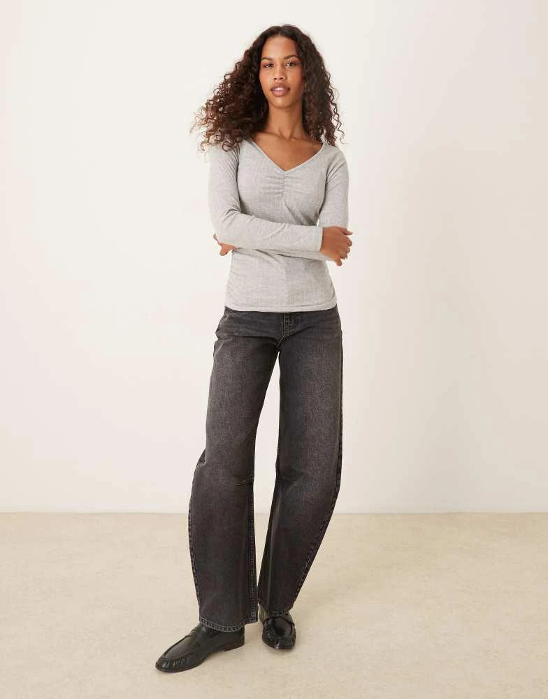 ASOS ASOS DESIGN supersoft brush rib v neck long sleeve in grey marl 2