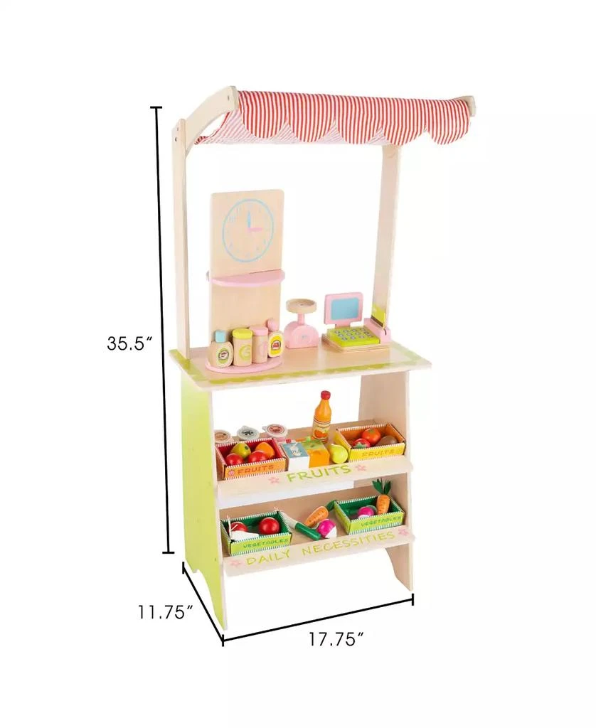 Trademark Global Hey Play Kids Fresh Market Selling Stand - Wooden Grocery Store Playset With Toy Cash Register, Scale, Pretend Credit Card And Food Accessories 2