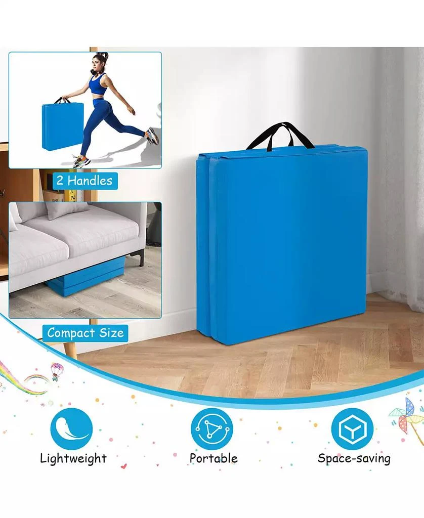 SUGIFT 6 x 2 FT Tri-Fold Gym Mat with Handles and Removable Zippered Cover-Blue 7