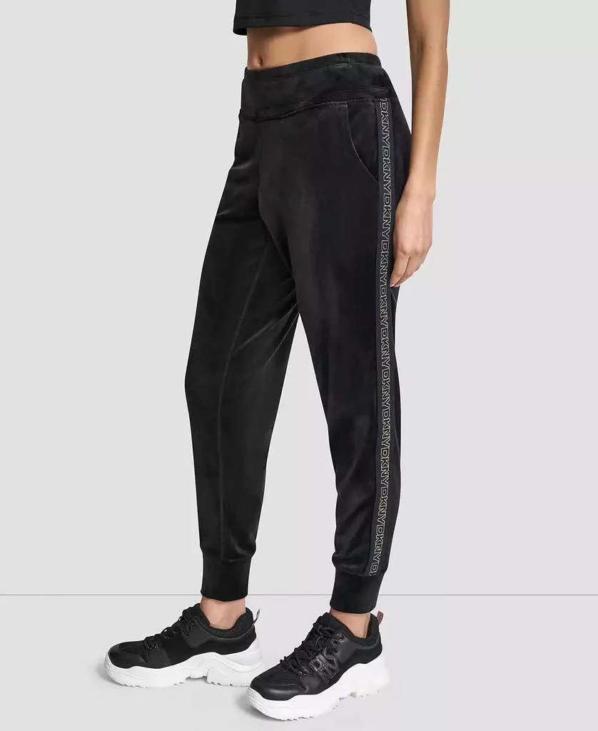 DKNY Women's Super Soft Velour Cuffed Metallic Logo Joggers