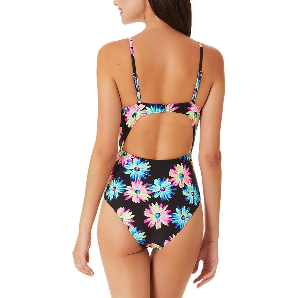California Waves Juniors Womens Floral Print Cut-Out One-Piece Swimsuit