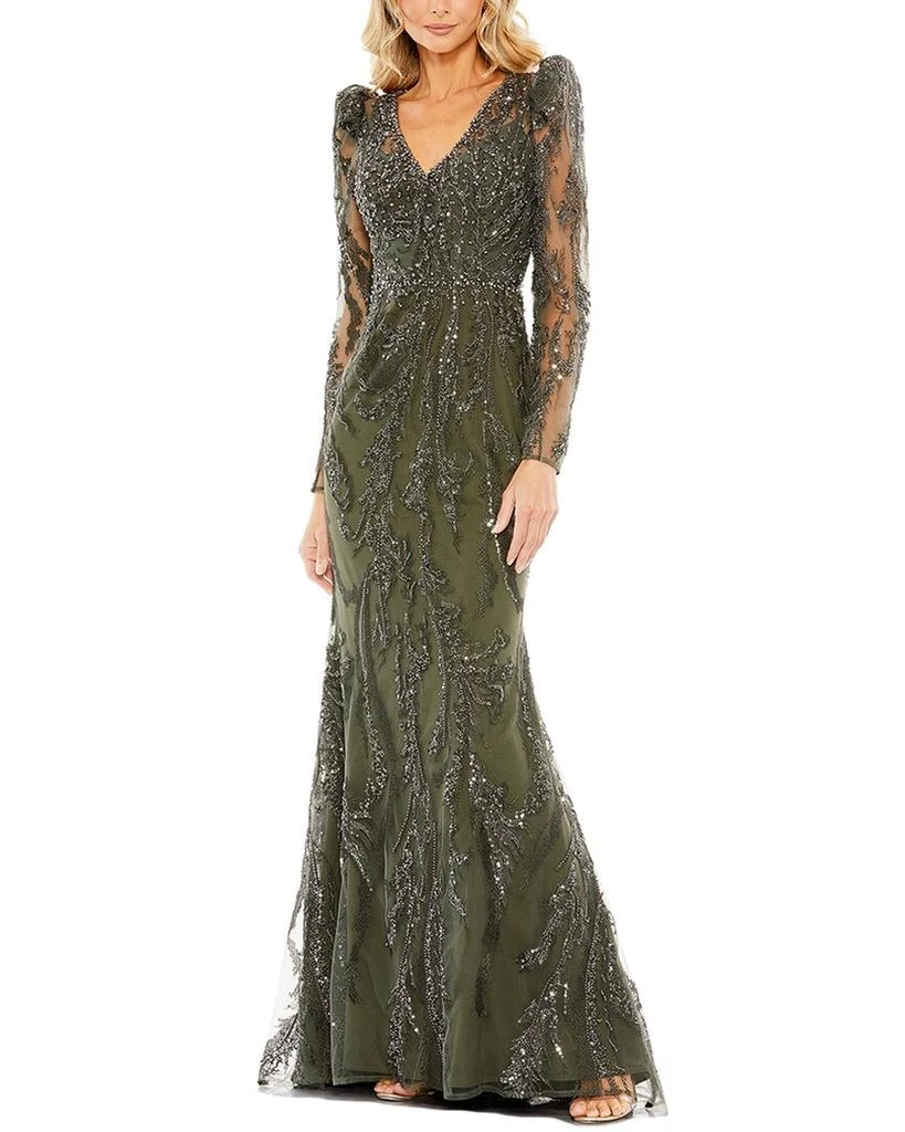 Mac Duggal Embellished Puff Sleeve A-Line Gown 1
